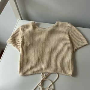 Zara Cream Ribbed Knit open back Crop Top small
